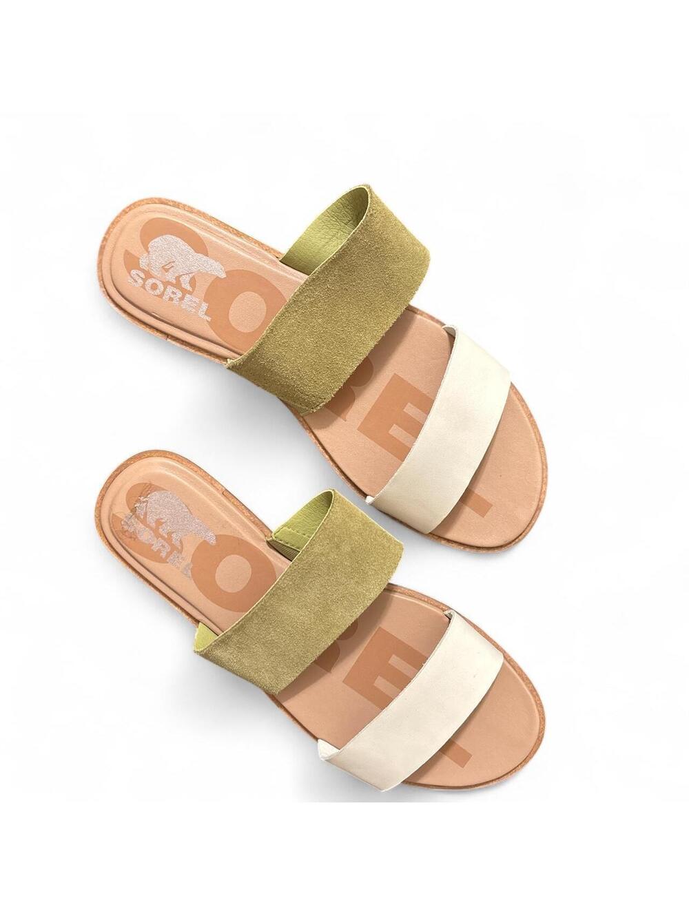Sorel Women's Green and Cream Slides Sandal